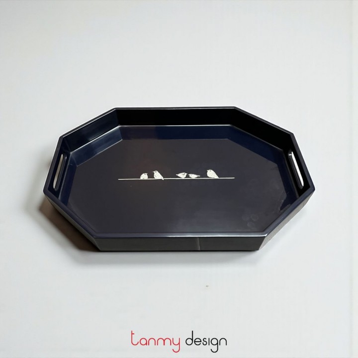 Khay sơn mài bát giác xanh đen to 23*35cm